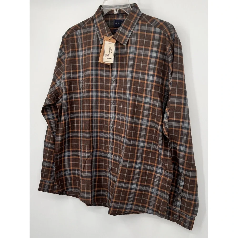 Stitch‎ Note Men's Button Up Shirt XXL  L/S Plaid 100% Egyptian Cotton